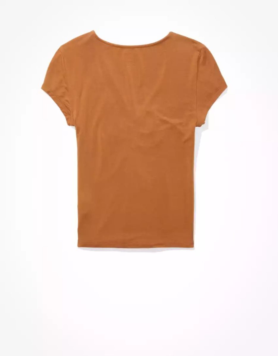 T Shirts American Eagle AE Soft & Sexy Cinch-Front Tee Marron Femme | PND-23937018